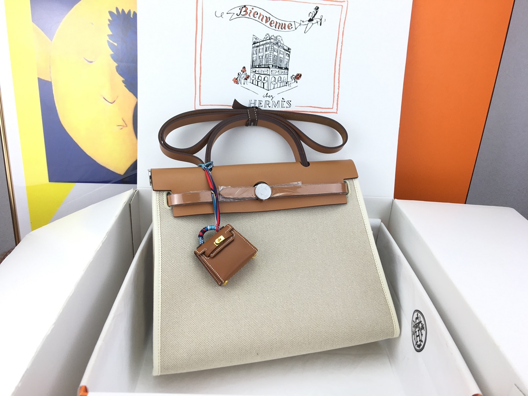 에르메스 에르백31 캔버스 화이트 골드브라운 은장